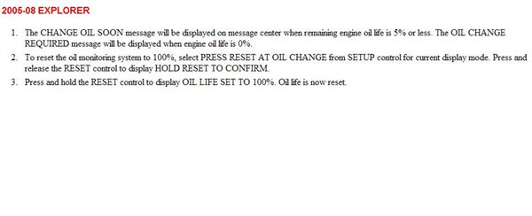 SOLVED: Oil reset how to reset change oil sign in explorer - Fixya