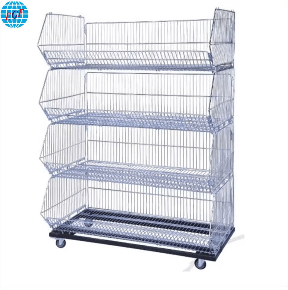 Custom Fourtier Supermarket Wire Basket Display Rack, Customizable