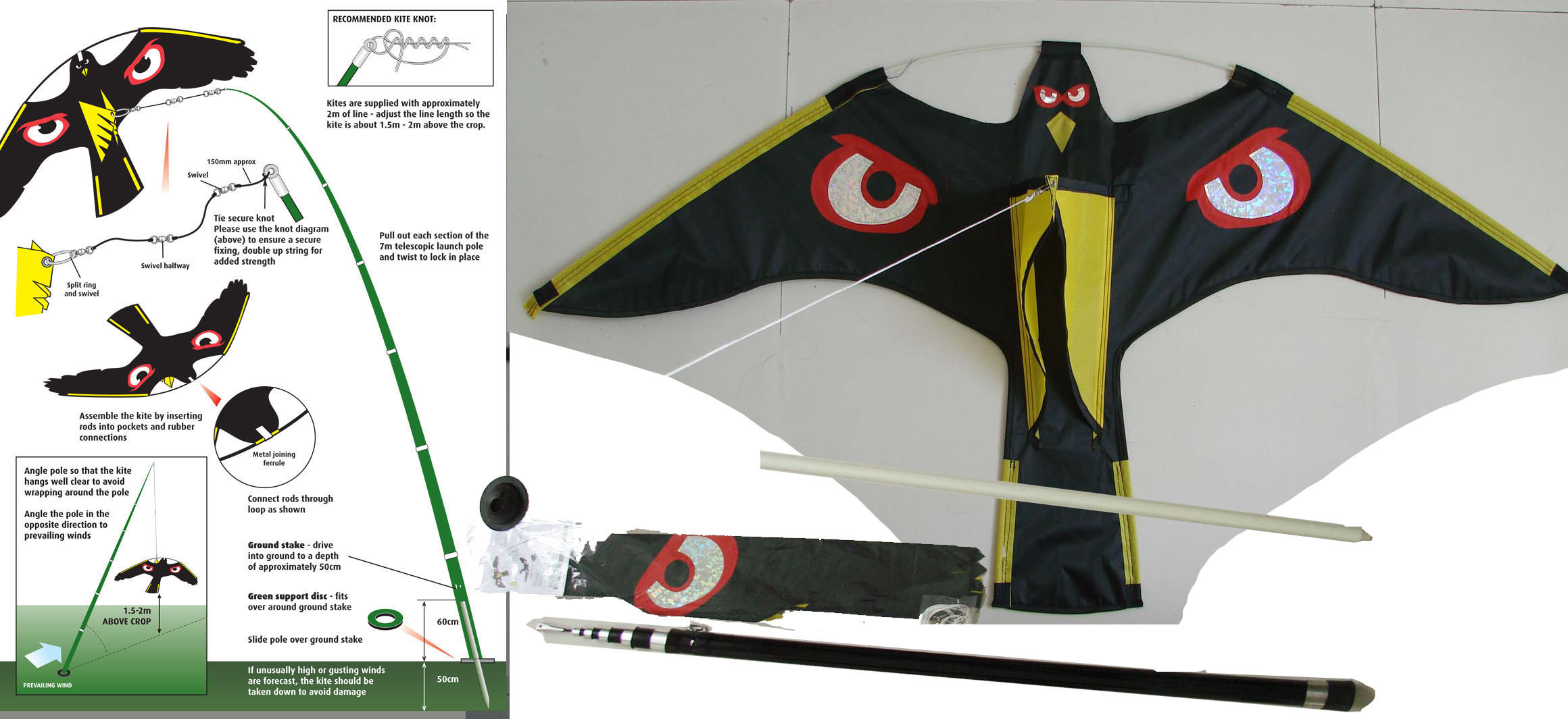 Portek Terror Kite ,Hawk Kite Bird Scarer Kit.Bird