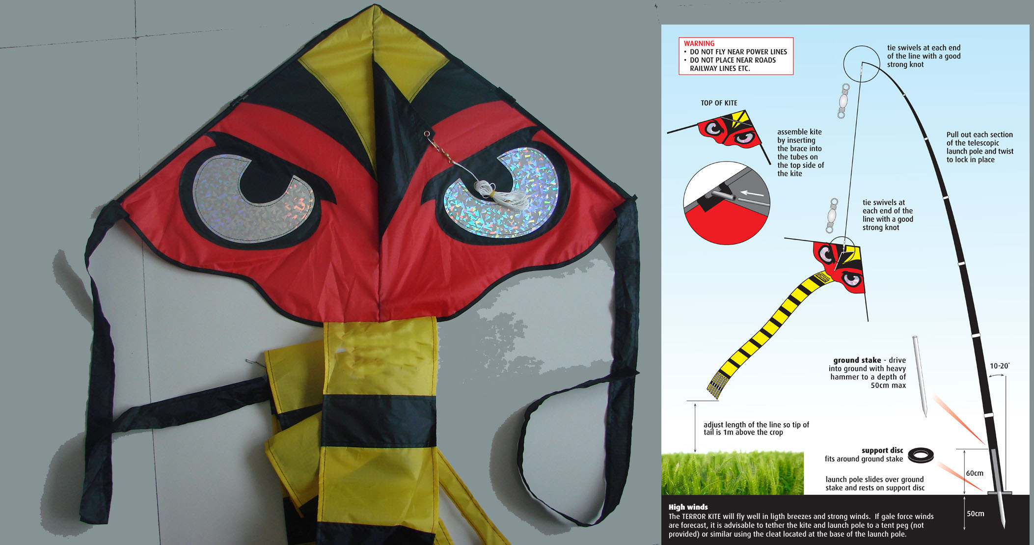 Portek Terror Kite ,Hawk Kite Bird Scarer Kit.Bird