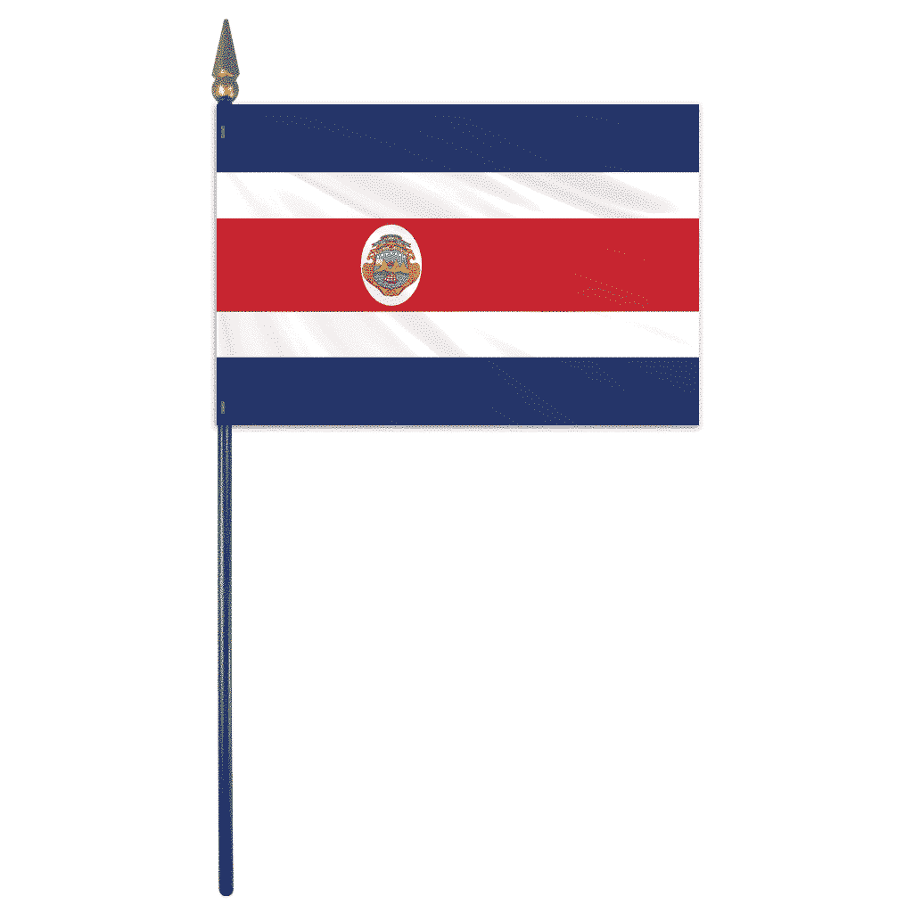 Costa Rica Stick Flag with Seal 4"x6" E Gloss