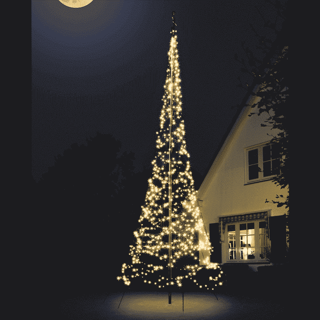 Fairybell Flagpole Christmas Tree Lights 20ft 900 Bulbs Warm White