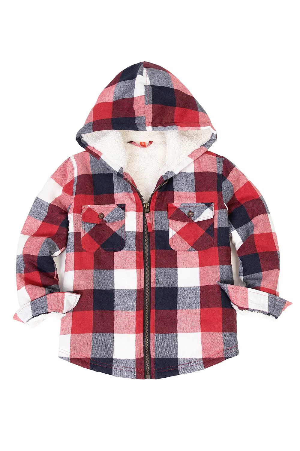 Boys Sherpa Lined Flannel Jacket,Full Zip Up Plaid FlannelGo