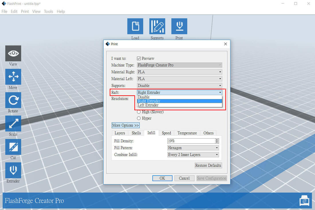 What is raft in the 3D slicing software?