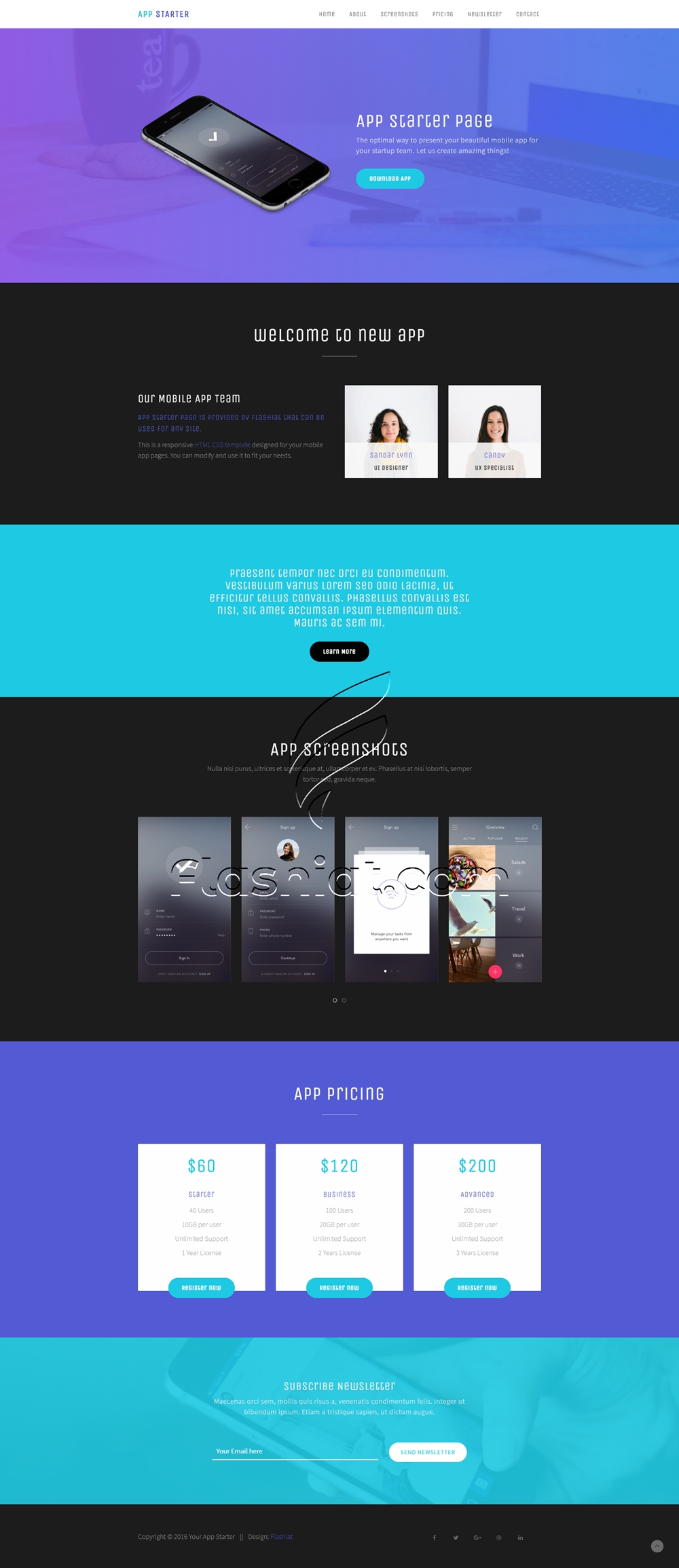 App Starter Free HTML5 & CSS Template Flashiat