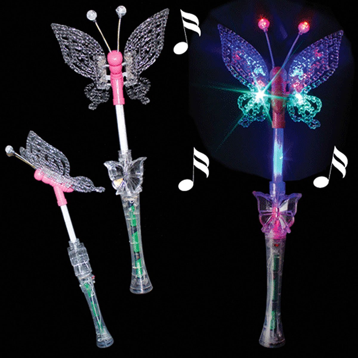 Large 18" Flashing Multicolor LED Butterfly Wand with Music Flashing