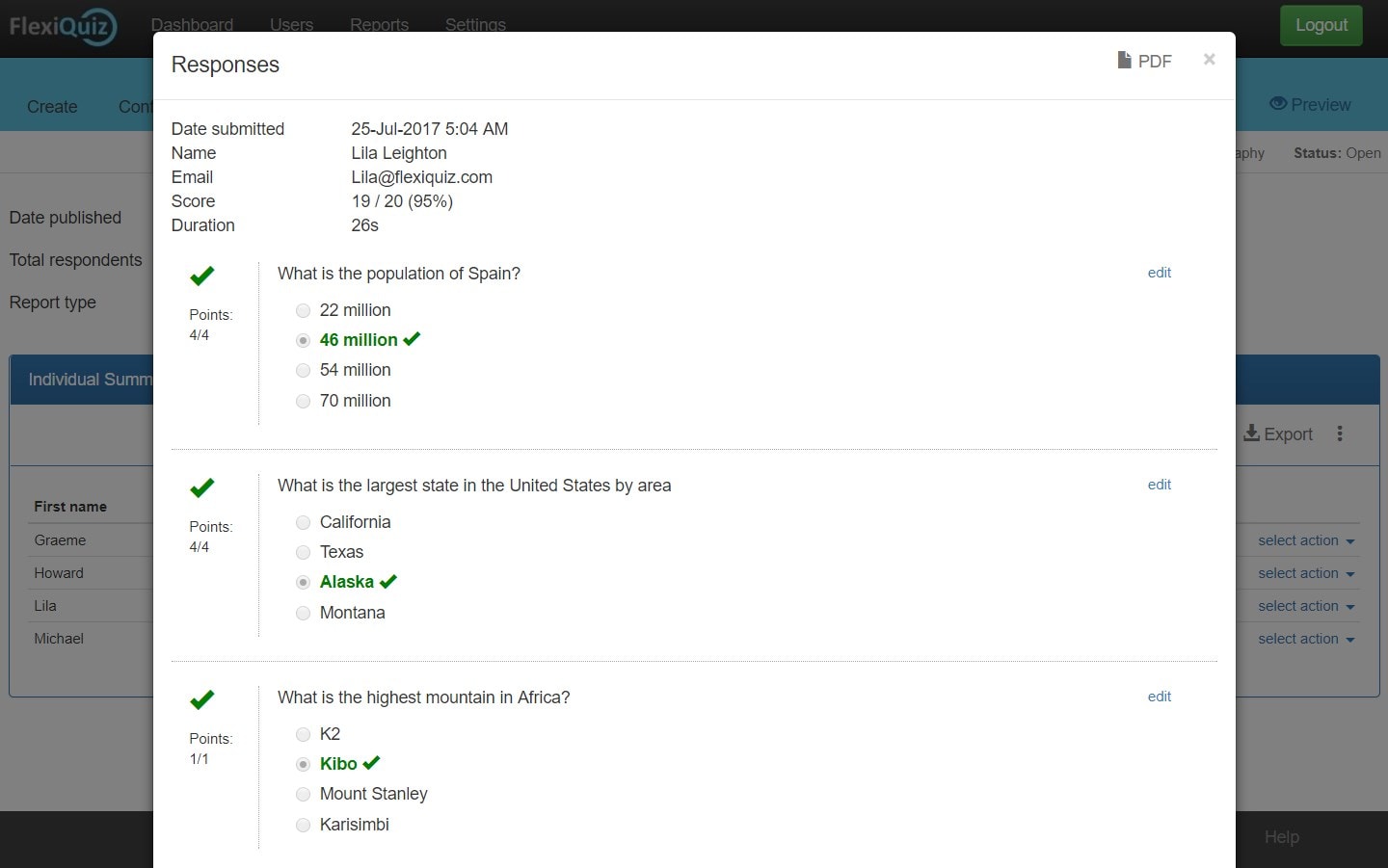 Manually mark a quiz FlexiQuiz
