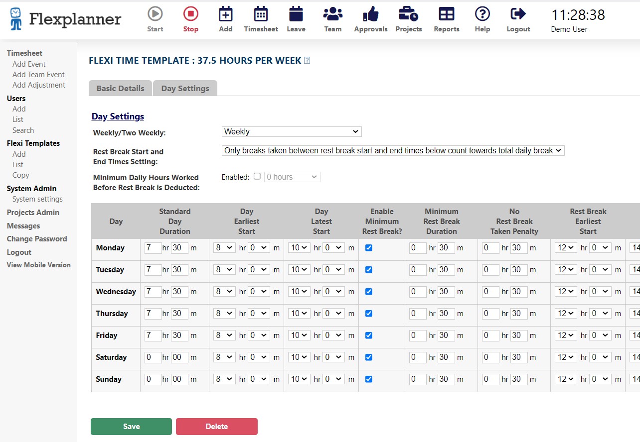 Flexi Time (Flexitime) Timesheet Tracker Software