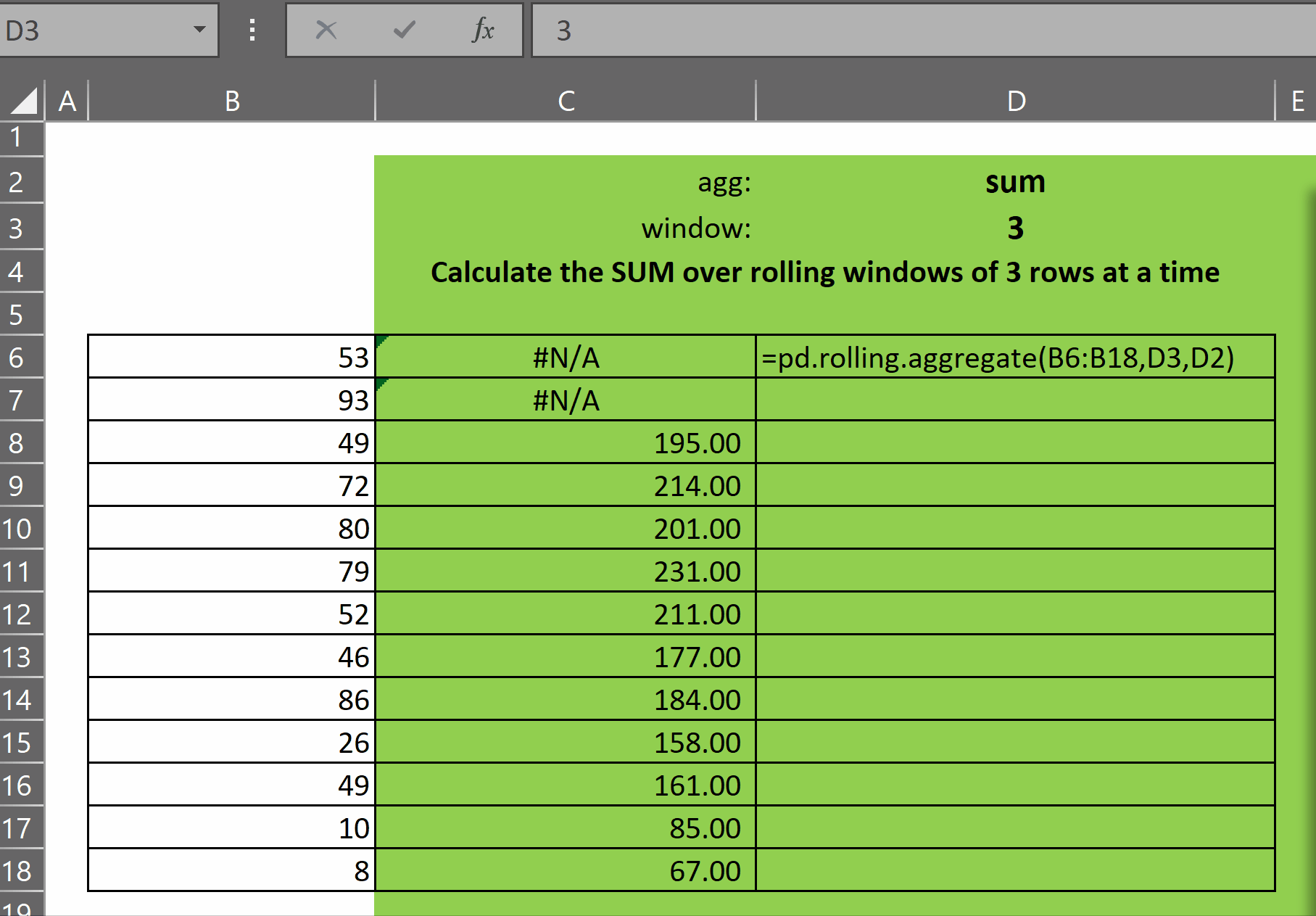 excellambdapd.rolling.aggregates calculate rolling sum in Excel