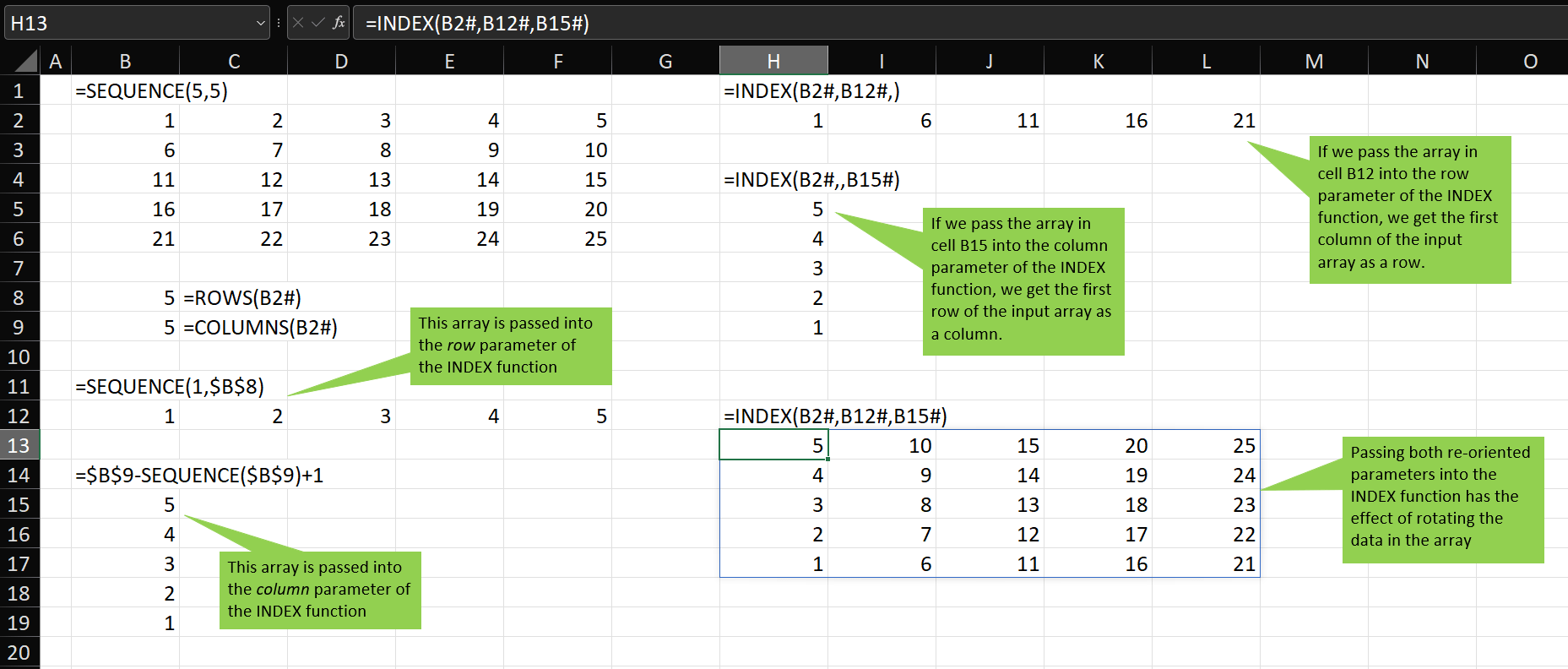 excellambdaROTATE rotate an array in Excel FLEX YOUR DATA