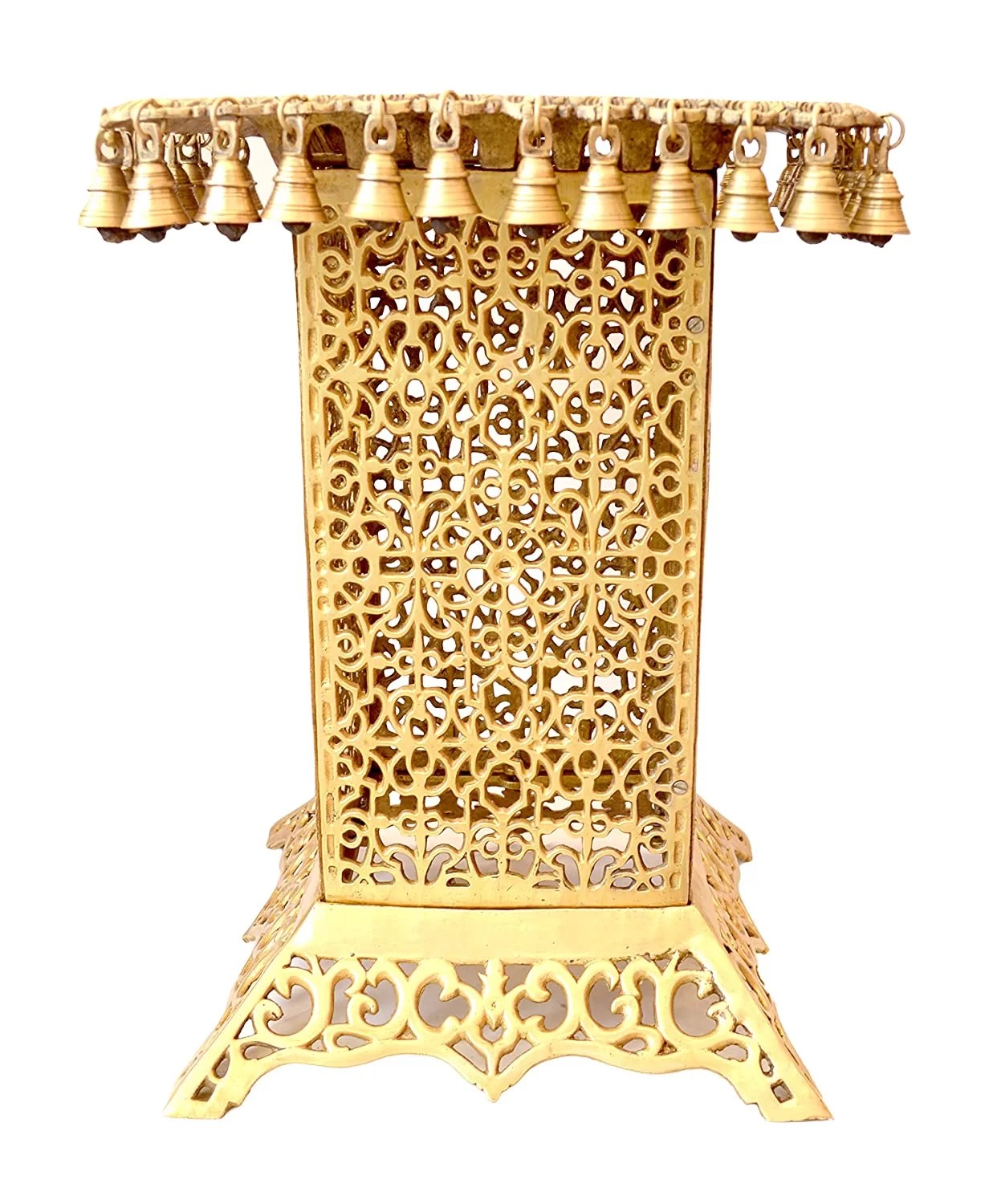 Ethnic Design Brass Metal Decorative Corner Table with Hanging Bells