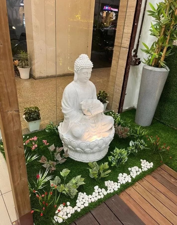Big Lotus White Color Buddha Water Fountain For Indoor Outdoor Use