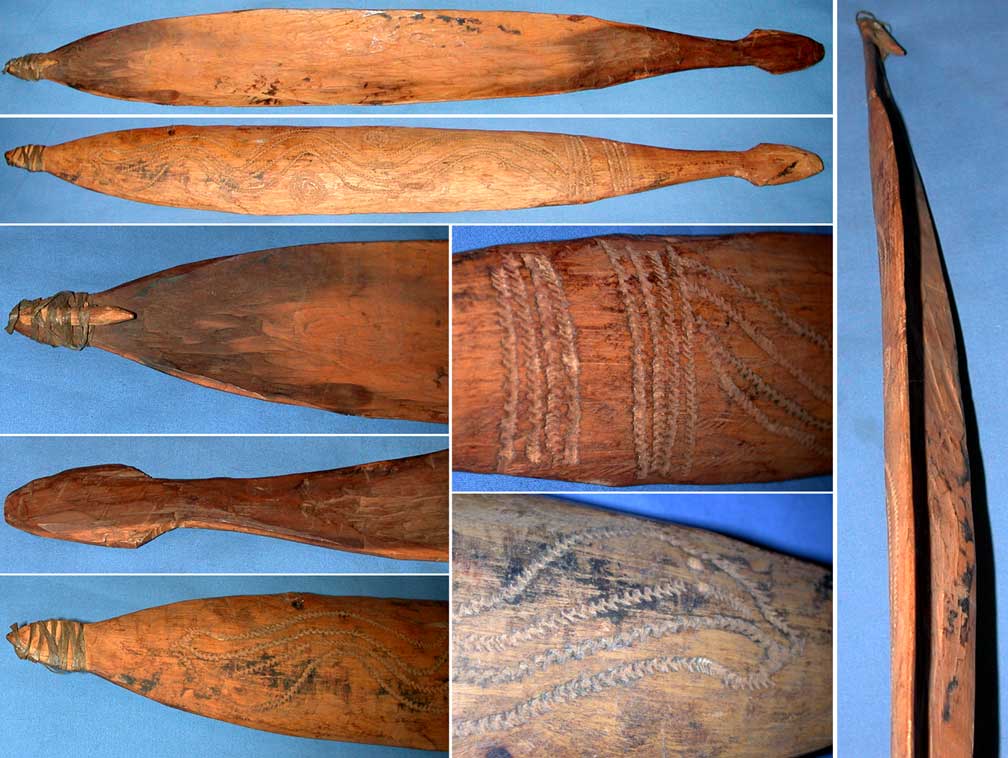 miru, central desert woomera spear thrower with totemic art