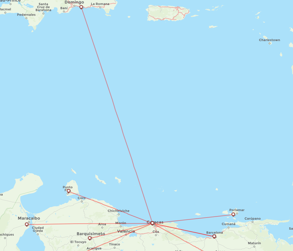 Avior airline routes (9V) 2024, map Flight Routes