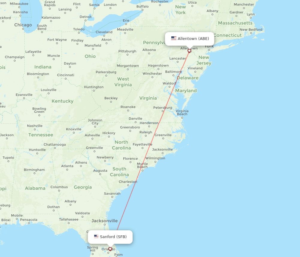 Flights from Allentown to Orlando, ABE to SFB Flight Routes