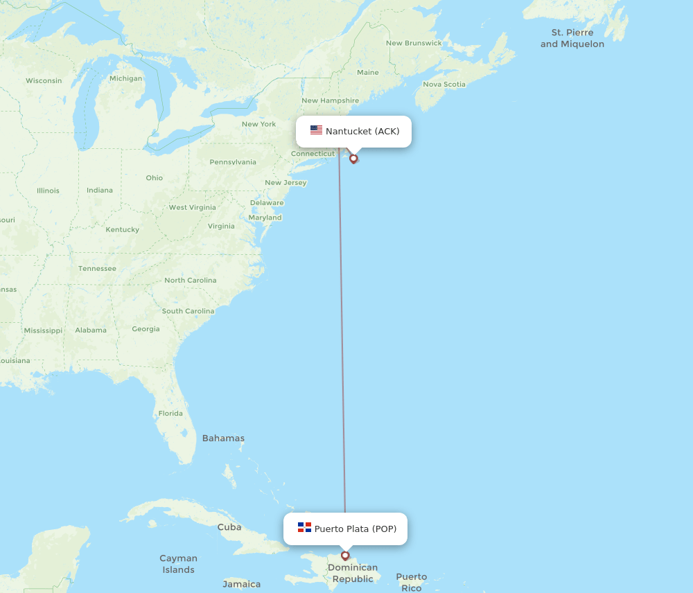 Flights from Nantucket to Puerto Plata, ACK to POP Flight Routes