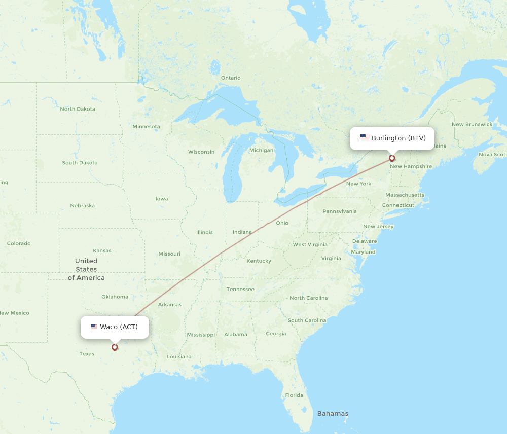 Flights from Waco to Burlington, ACT to BTV Flight Routes