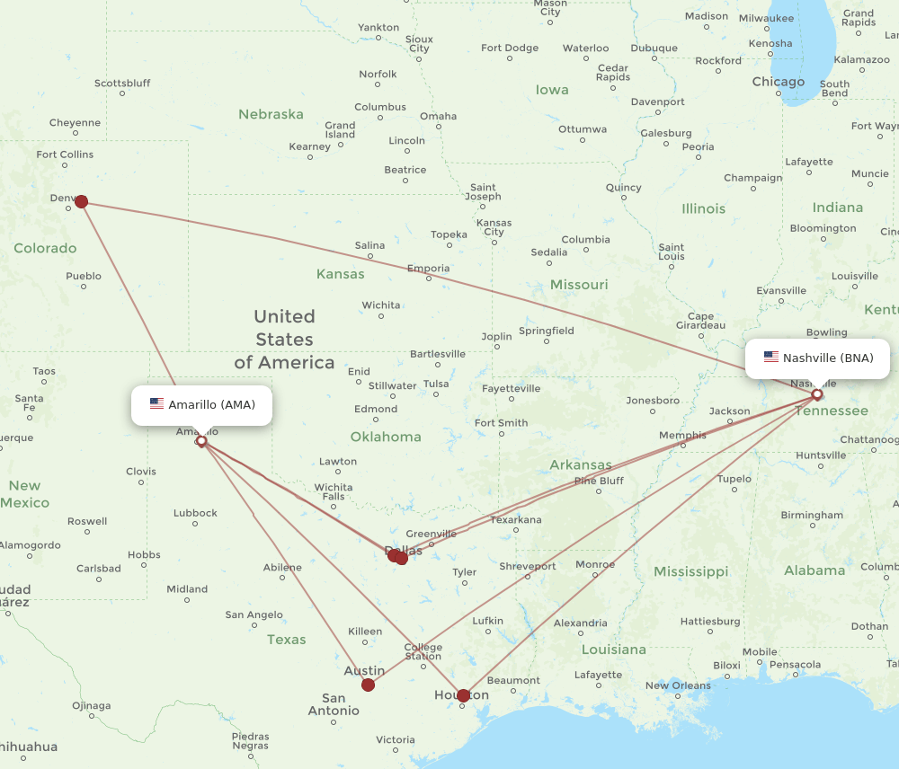 Flights from Amarillo to Nashville, AMA to BNA Flight Routes