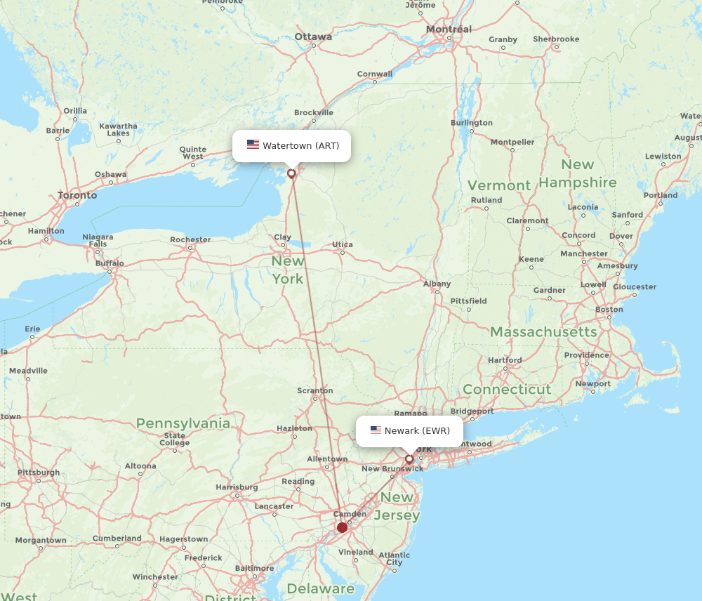 Flights from Watertown to New York, ART to EWR Flight Routes