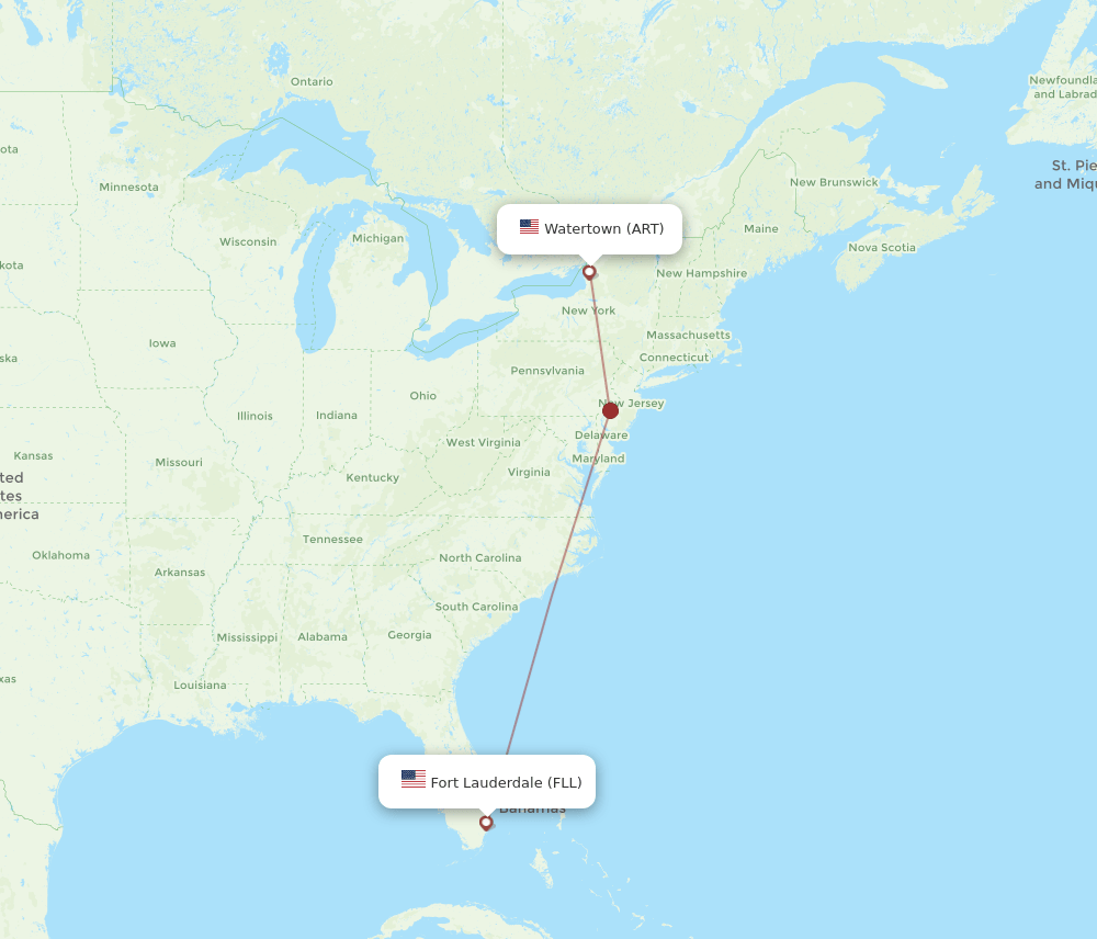 Flights from Watertown to Fort Lauderdale, ART to FLL Flight Routes