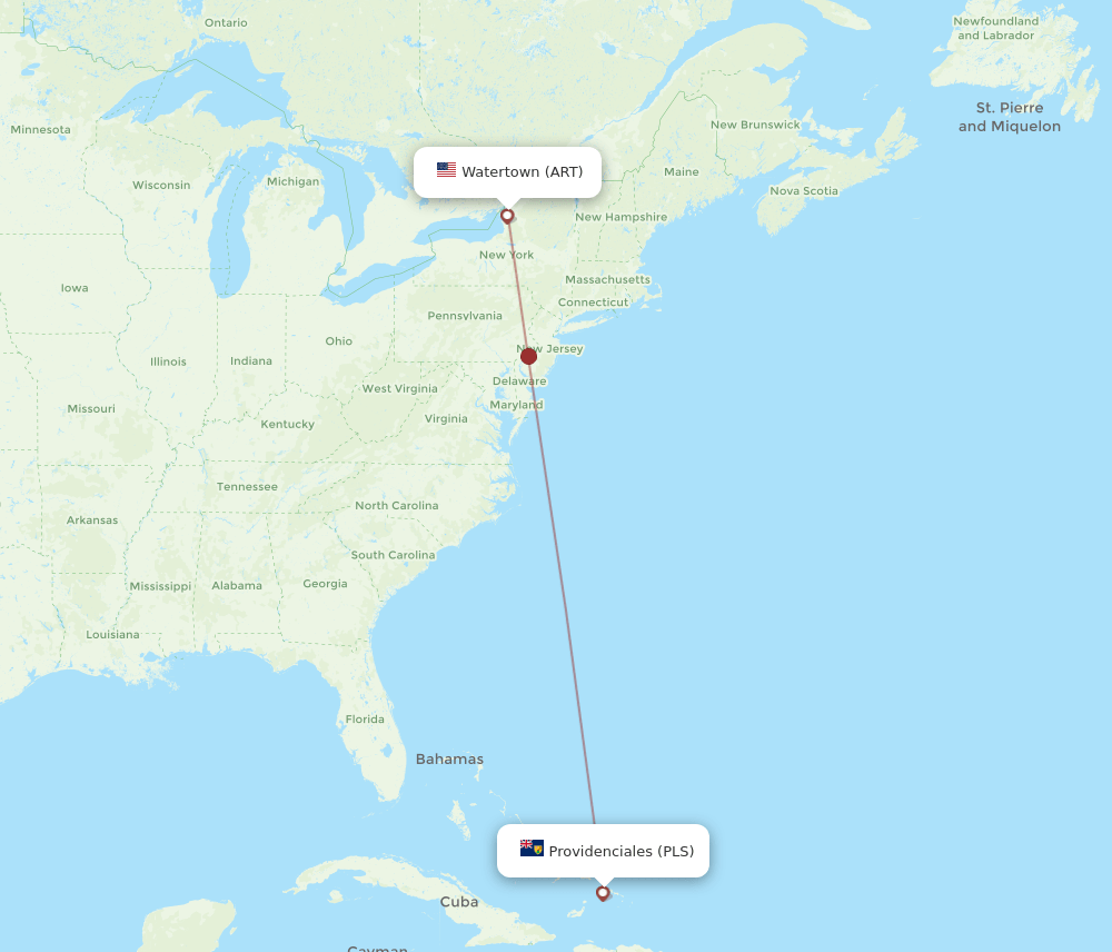 Flights from Watertown to Providenciales, ART to PLS Flight Routes