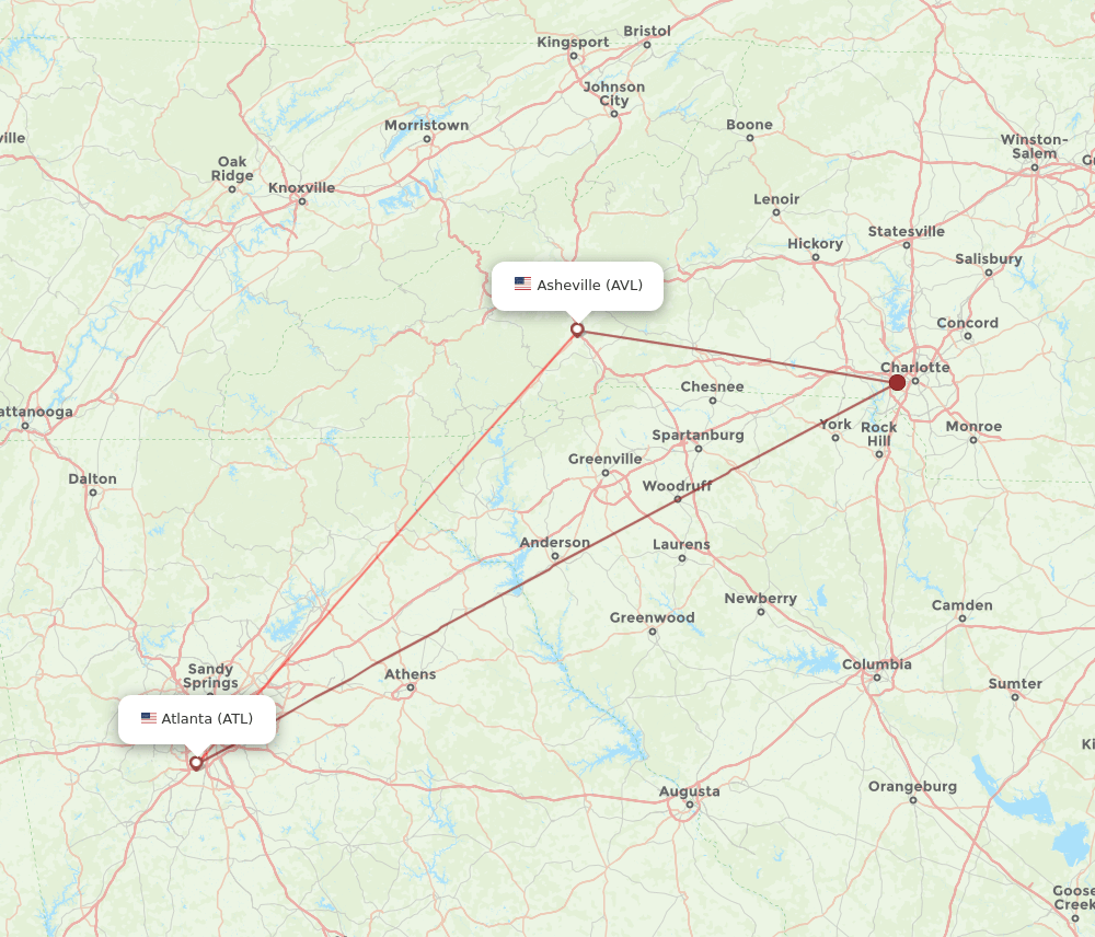 Flights from Atlanta to Asheville, ATL to AVL Flight Routes