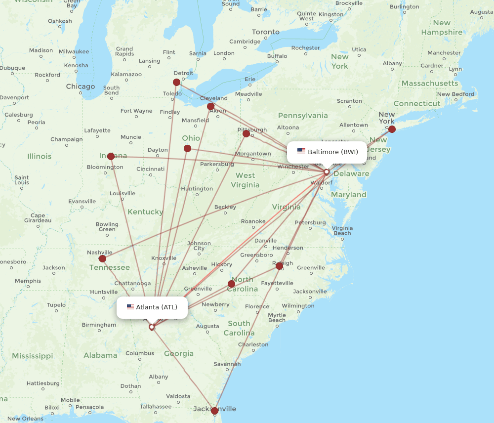 Flights from Atlanta to Baltimore, ATL to BWI Flight Routes