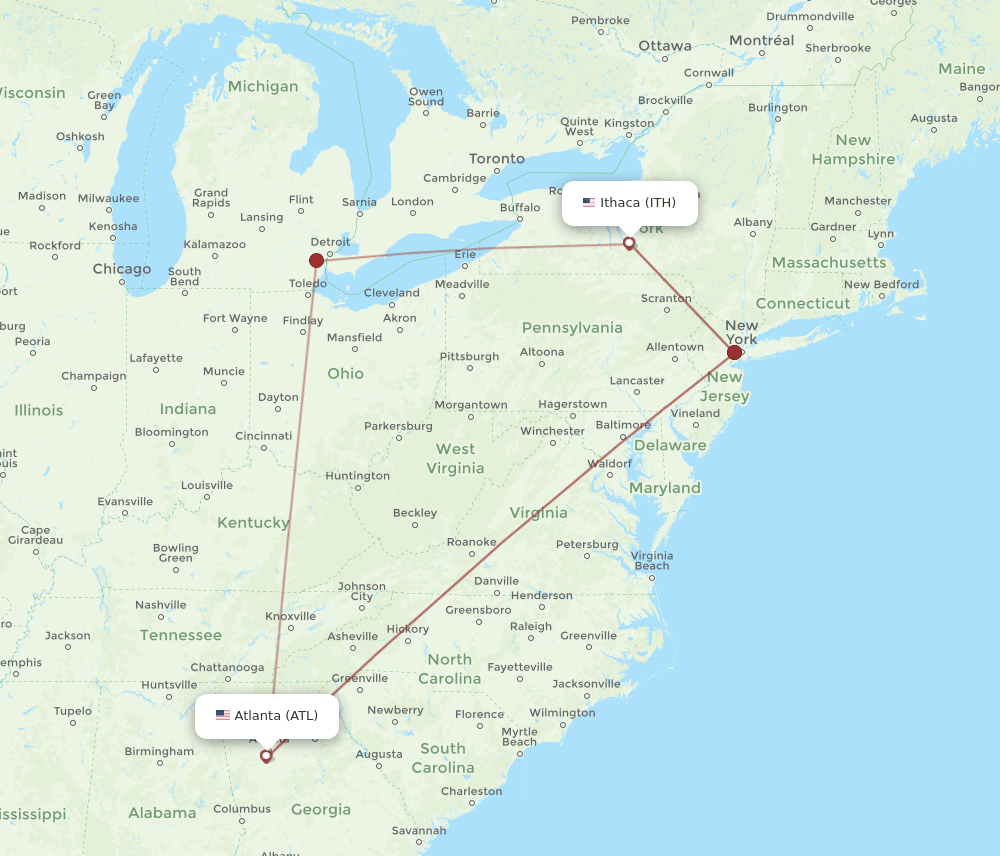 Flights from Atlanta to Ithaca, ATL to ITH Flight Routes