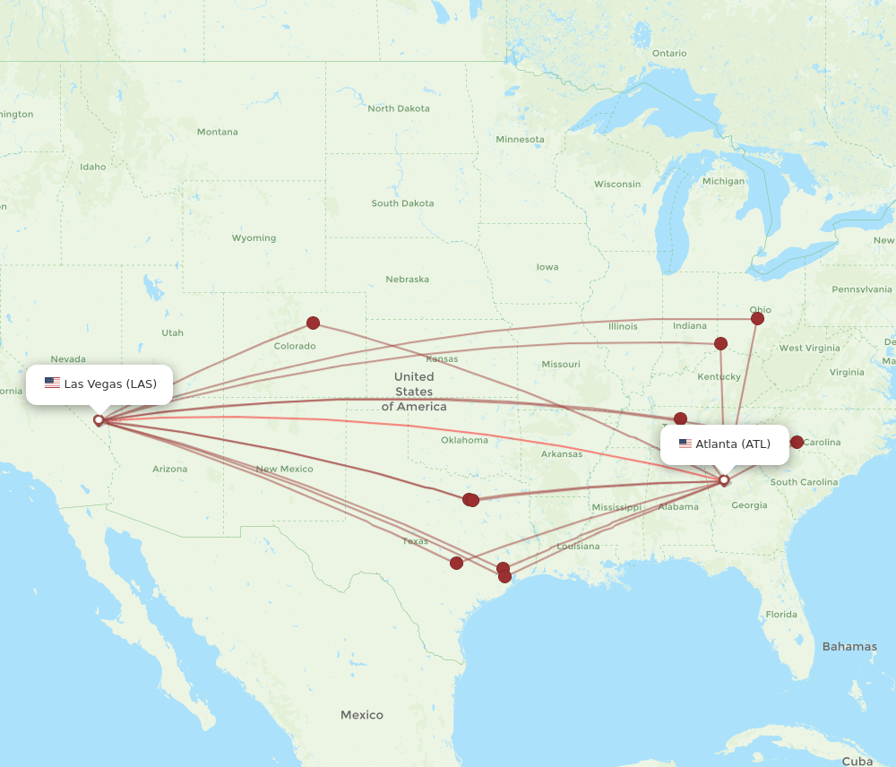 All flight routes from Atlanta to Las Vegas, ATL to LAS Flight Routes