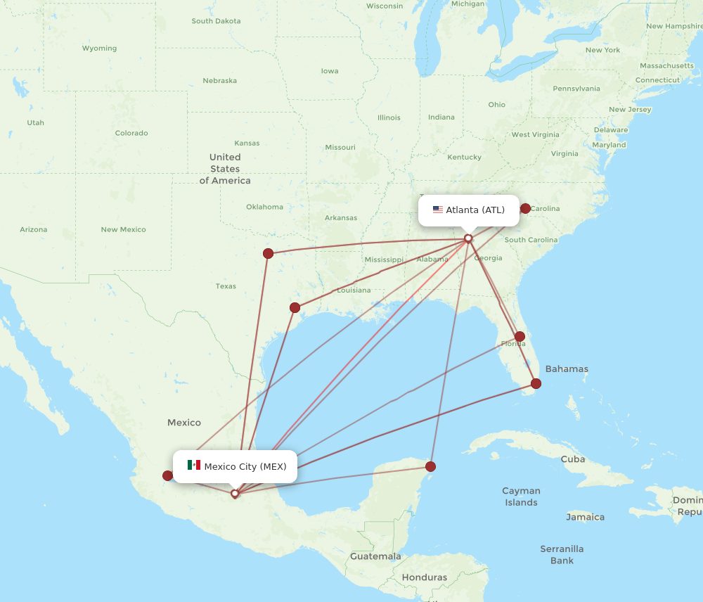 All flight routes from Atlanta to Mexico City, ATL to MEX Flight Routes