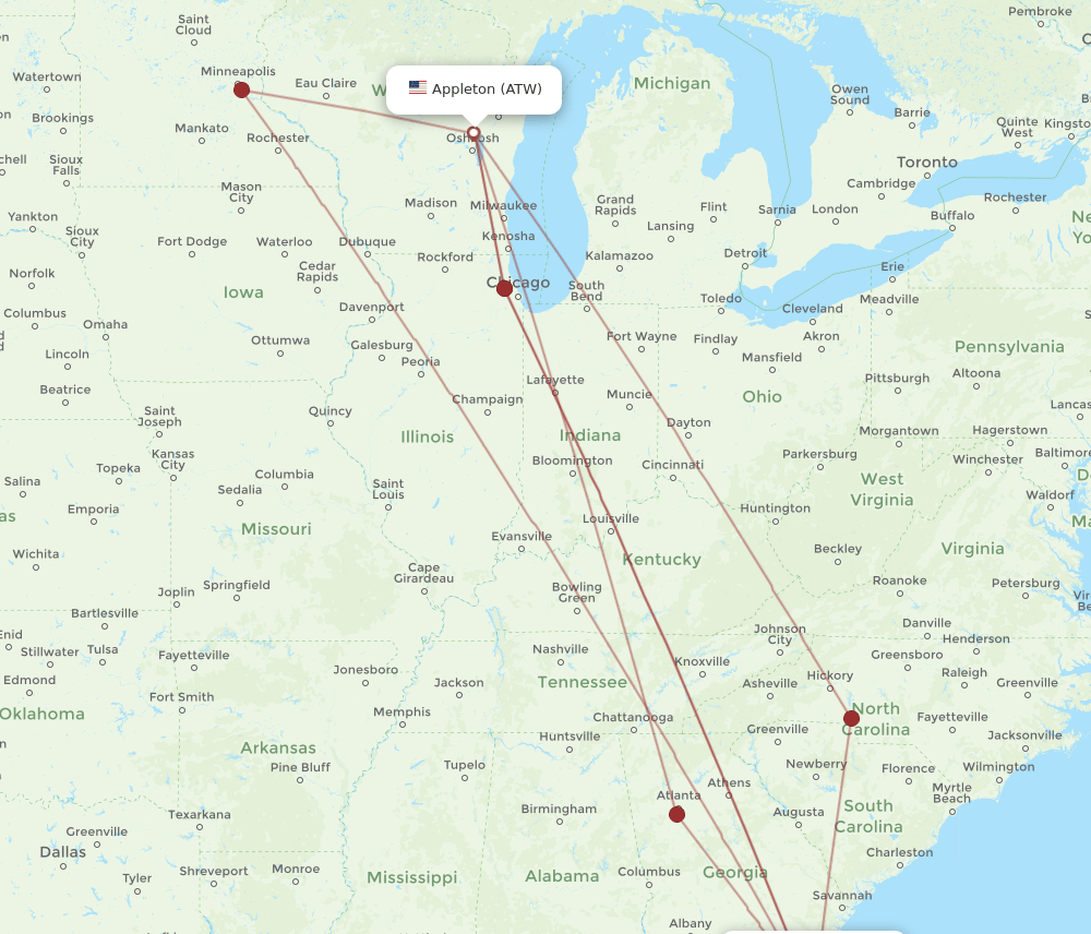 All flight routes from Appleton to Jacksonville, ATW to JAX Flight Routes