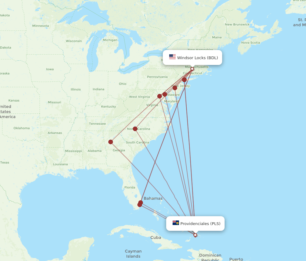 Flights from Hartford to Providenciales, BDL to PLS Flight Routes
