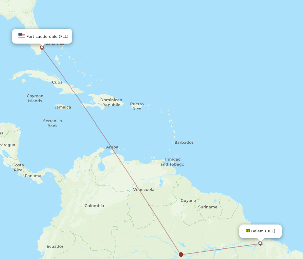 All flight routes from Belem to Fort Lauderdale, BEL to FLL Flight Routes