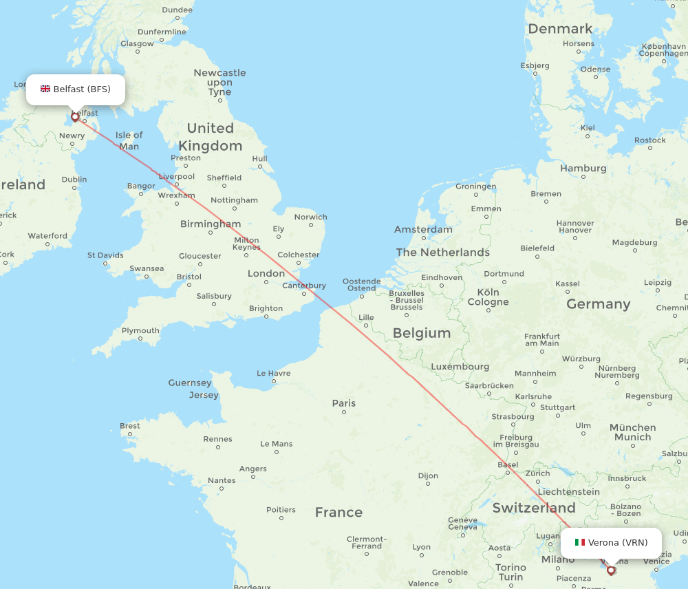 Flights from Belfast to Verona, BFS to VRN Flight Routes