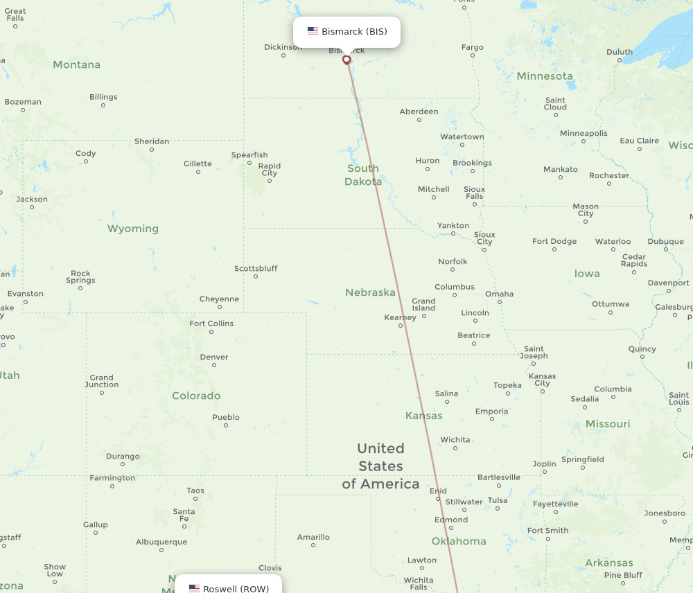 Flights from Bismarck to Roswell, BIS to ROW Flight Routes