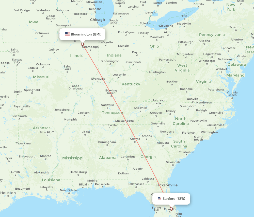 Flights from Bloomington to Orlando, BMI to SFB Flight Routes