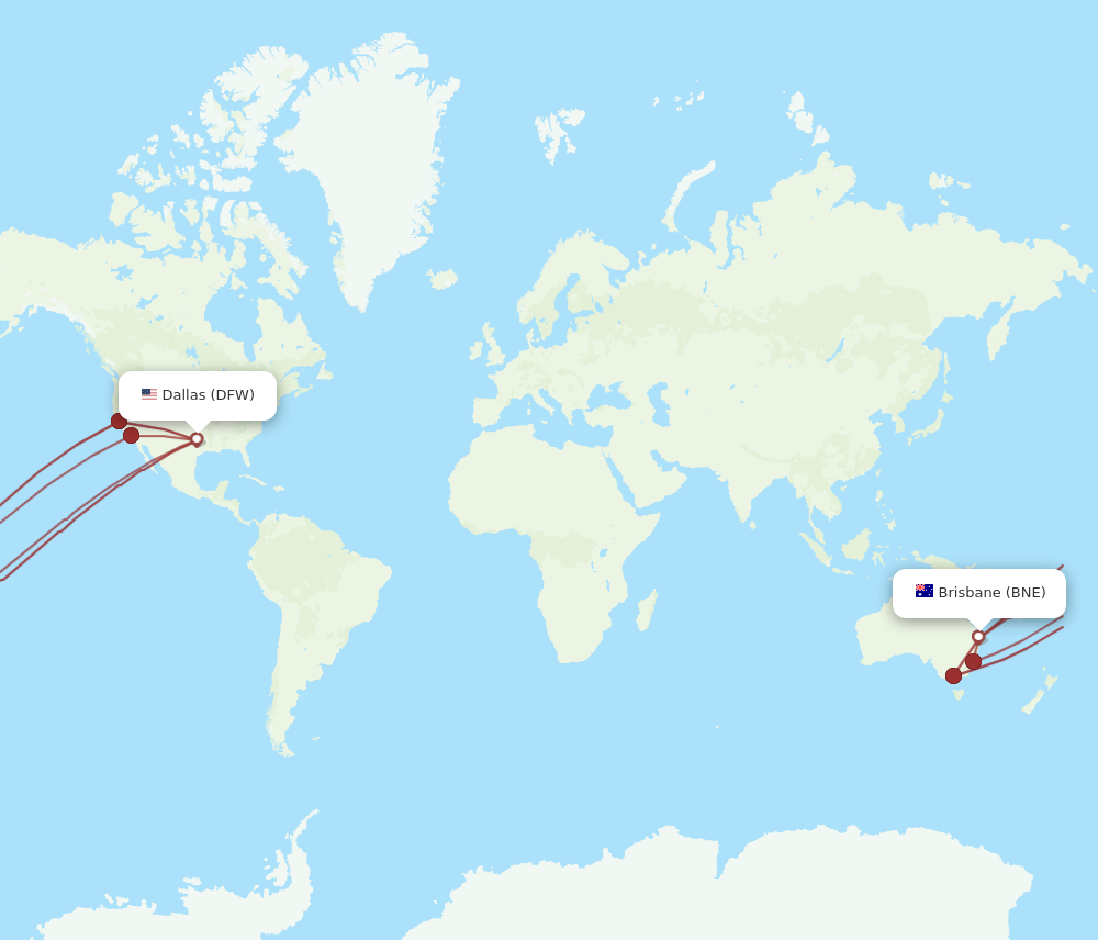 All flight routes from Brisbane to Dallas, BNE to DFW Flight Routes