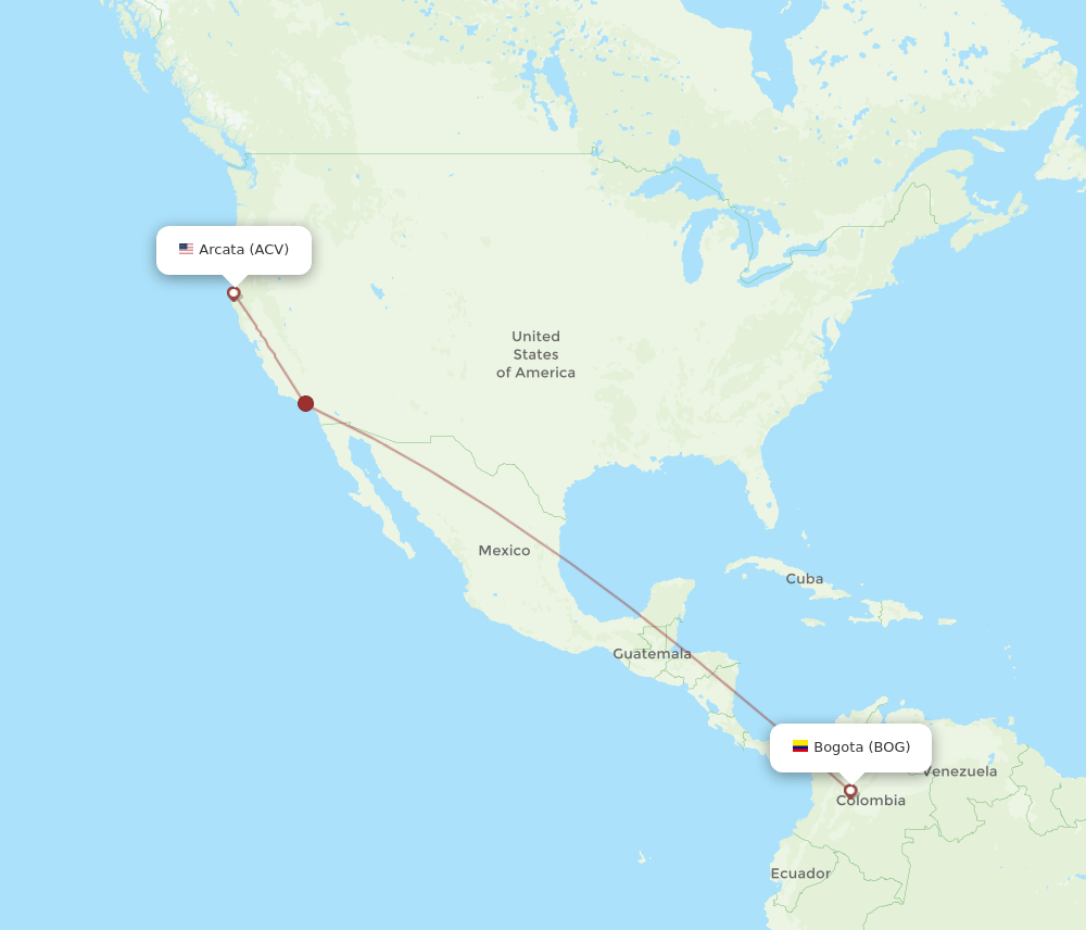 Flights from Bogota to Arcata, BOG to ACV Flight Routes