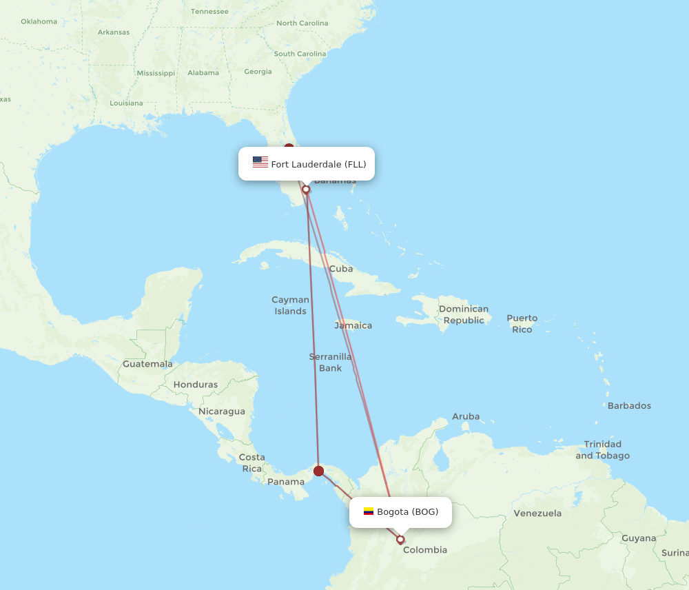 Flights from Bogota to Fort Lauderdale, BOG to FLL Flight Routes
