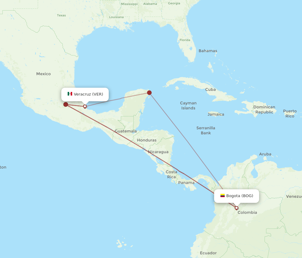 All flight routes from Bogota to Veracruz, BOG to VER Flight Routes