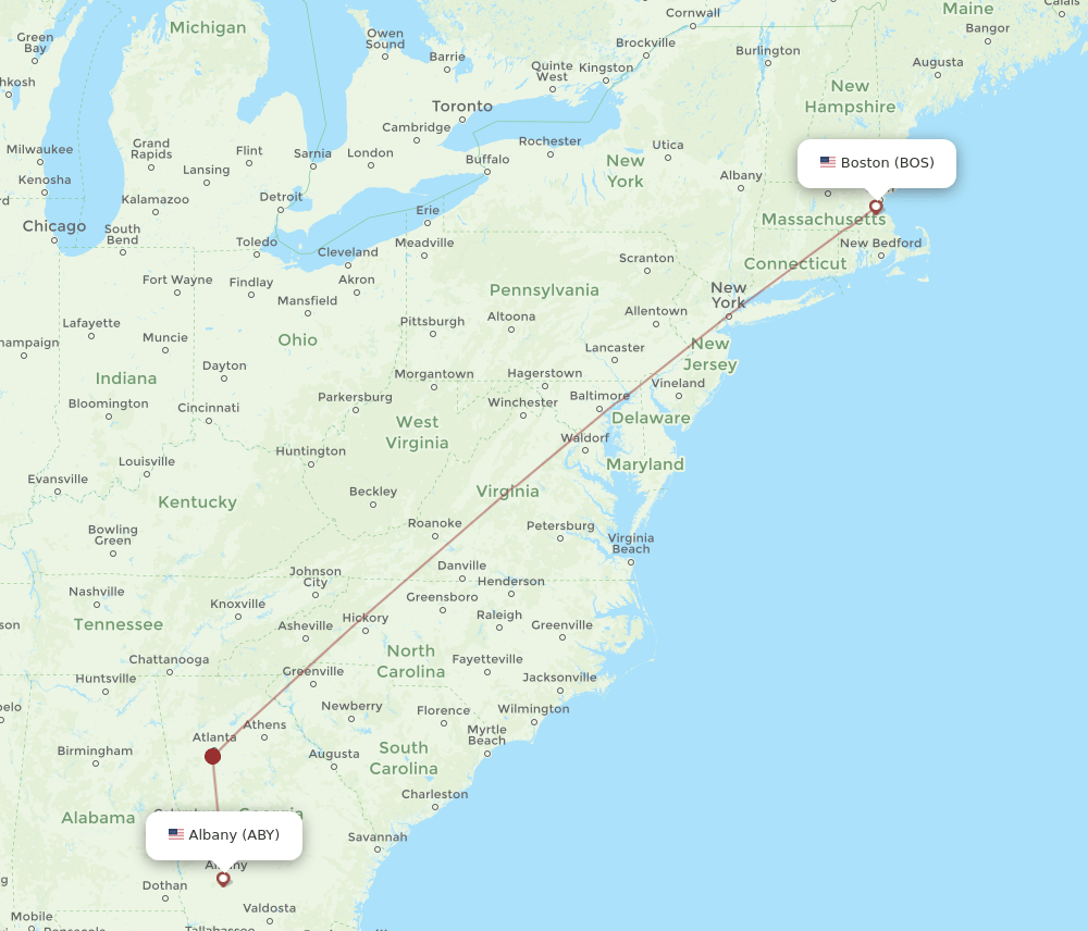Flights from Boston to Albany, BOS to ABY Flight Routes