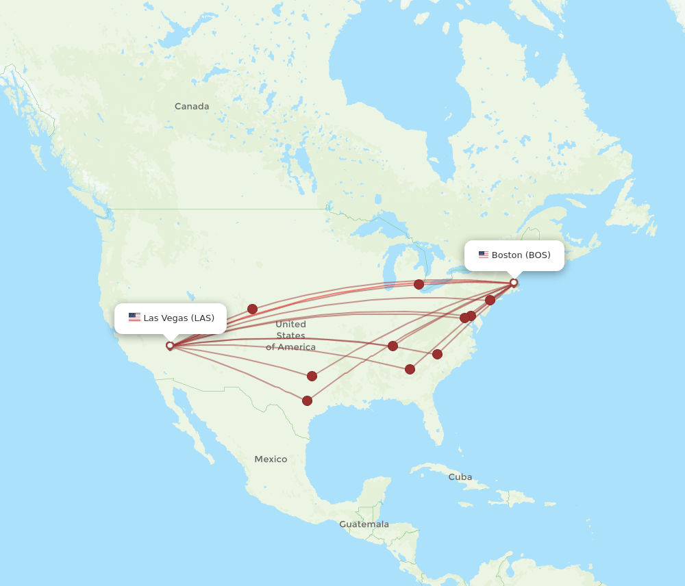 All flight routes from Boston to Las Vegas, BOS to LAS Flight Routes