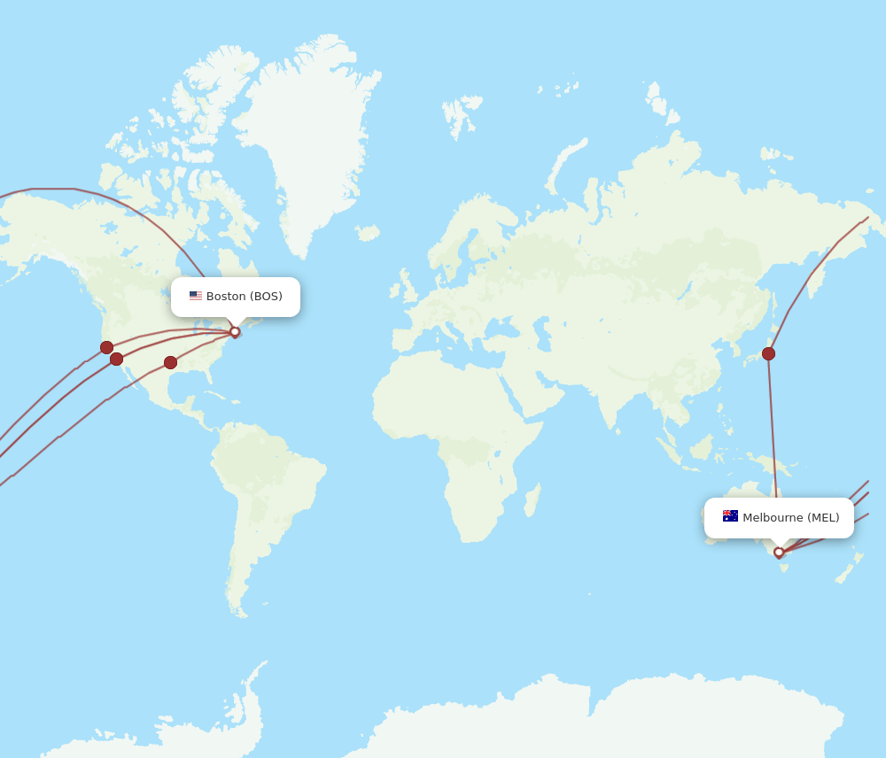 Flights from Boston to Melbourne, BOS to MEL Flight Routes
