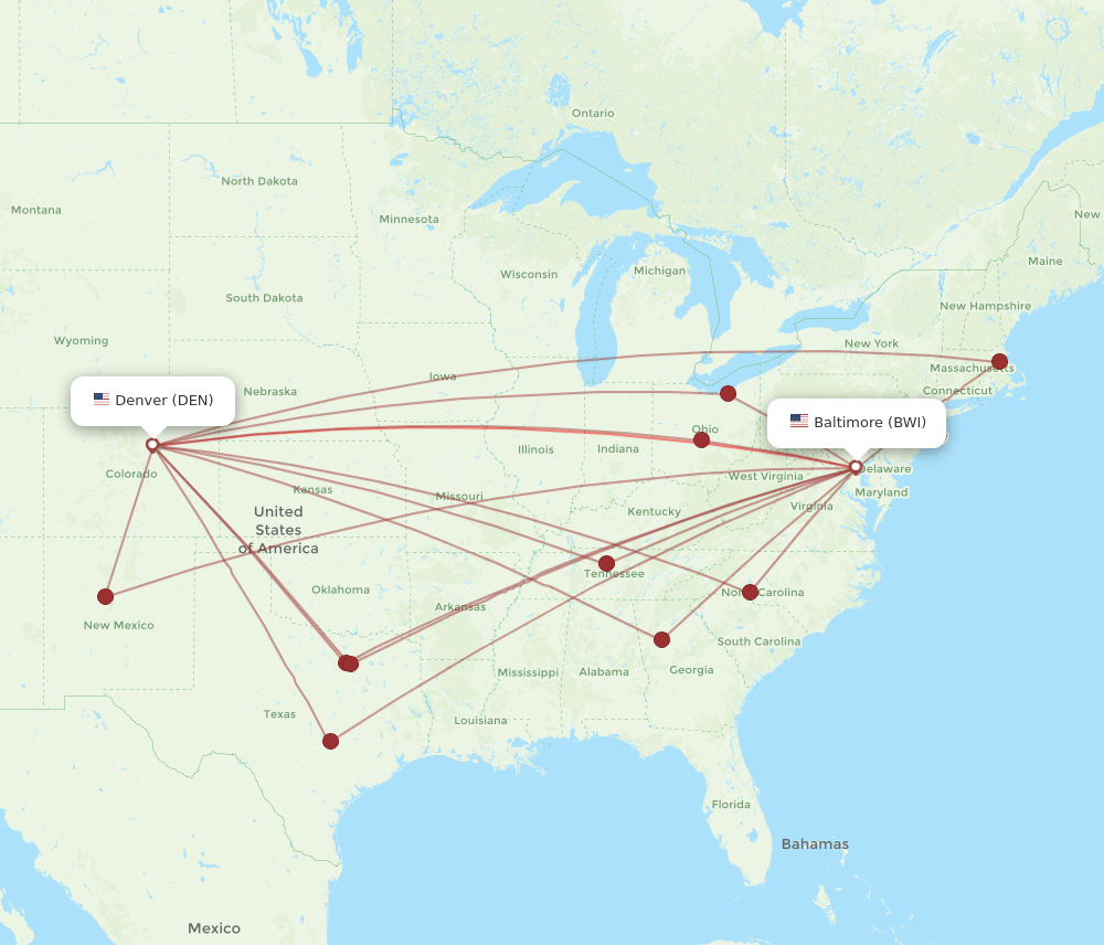 Flights from Baltimore to Denver, BWI to DEN Flight Routes
