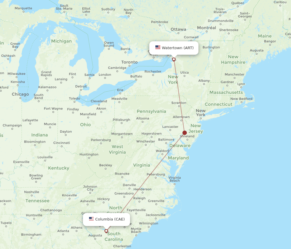 Flights from Columbia to Watertown, CAE to ART Flight Routes