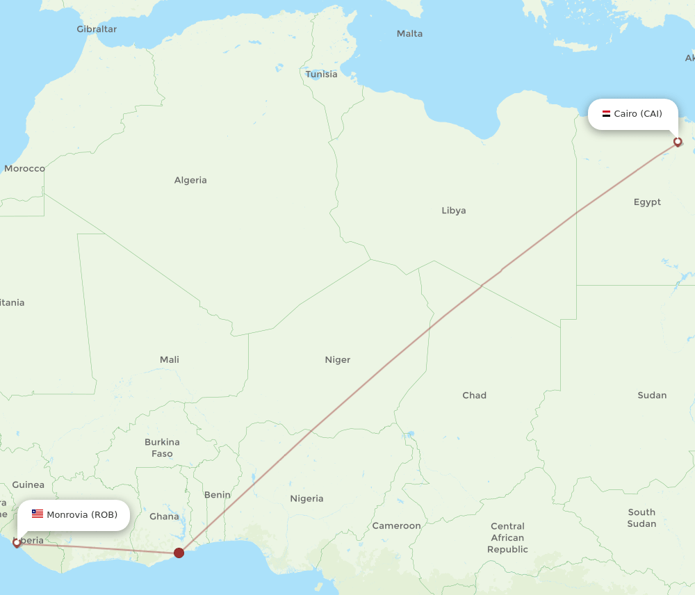 Flights from Cairo to Monrovia, CAI to ROB Flight Routes