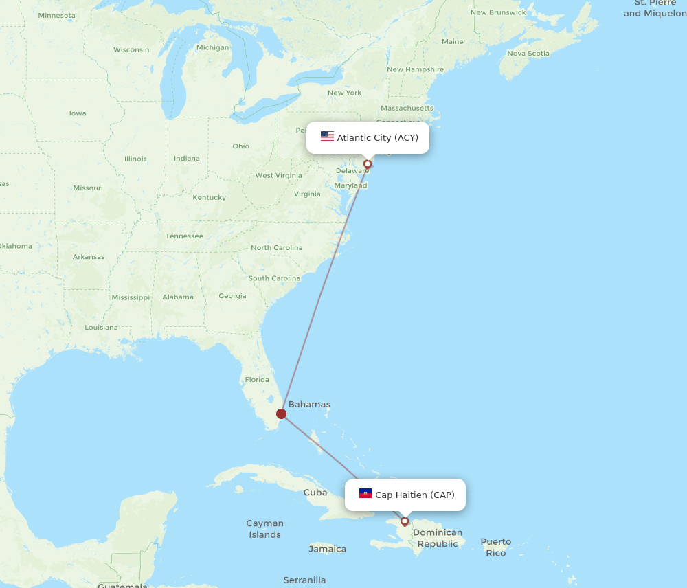 Flights from Atlantic City to Cap Haitien, ACY to CAP Flight Routes