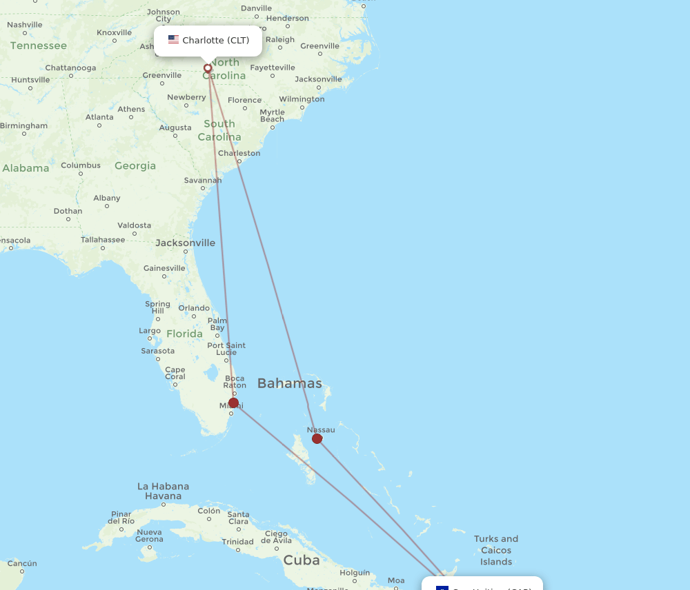 Flights from Charlotte to Cap Haitien, CLT to CAP Flight Routes