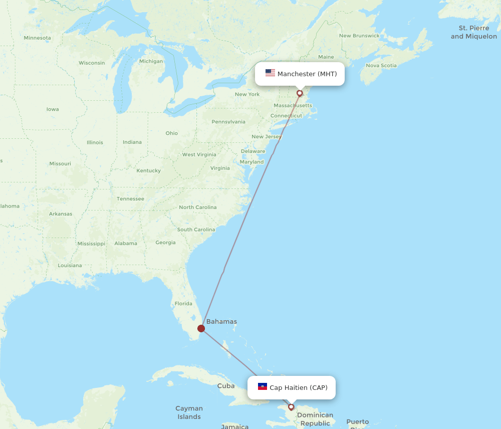 Flights from Manchester to Cap Haitien, MHT to CAP Flight Routes