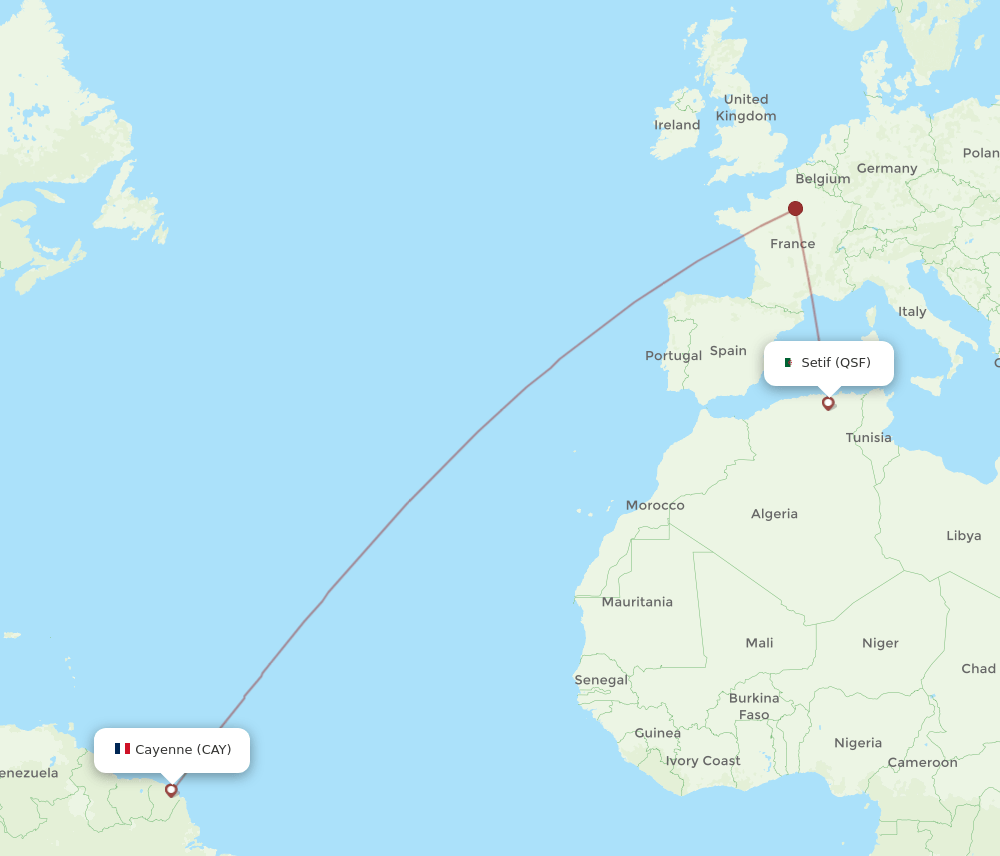 Flights from Cayenne to Setif, CAY to QSF Flight Routes
